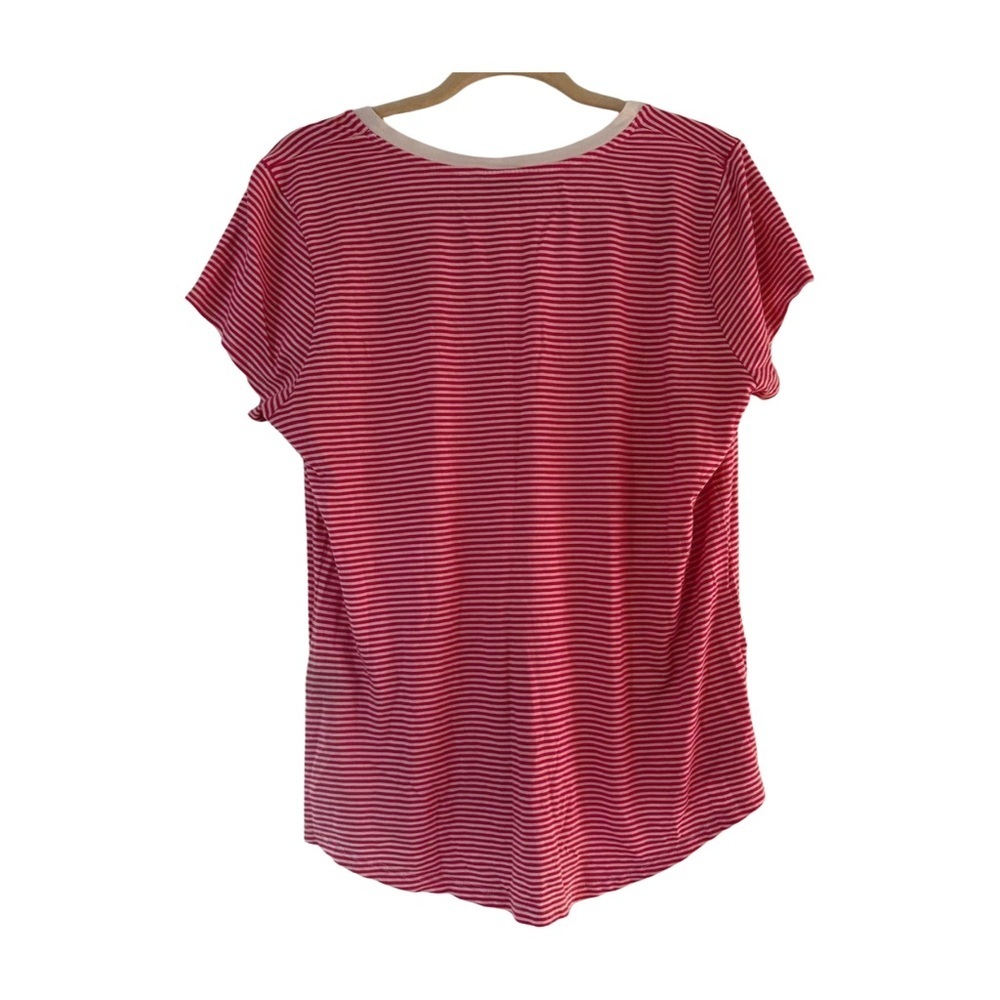 Ralph Lauren Striped V-Neck T-Shirt Red White XL Short Sleeve Logo Tee - Picture 2 of 8